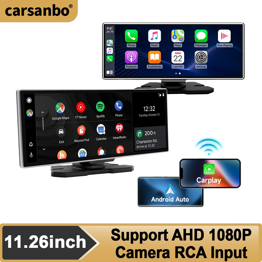 Carsanbo 11.26 Inch Car Touch Screen Support Wireless Carplay Android Auto Music Multimedia Player With Reverse Camera Optional