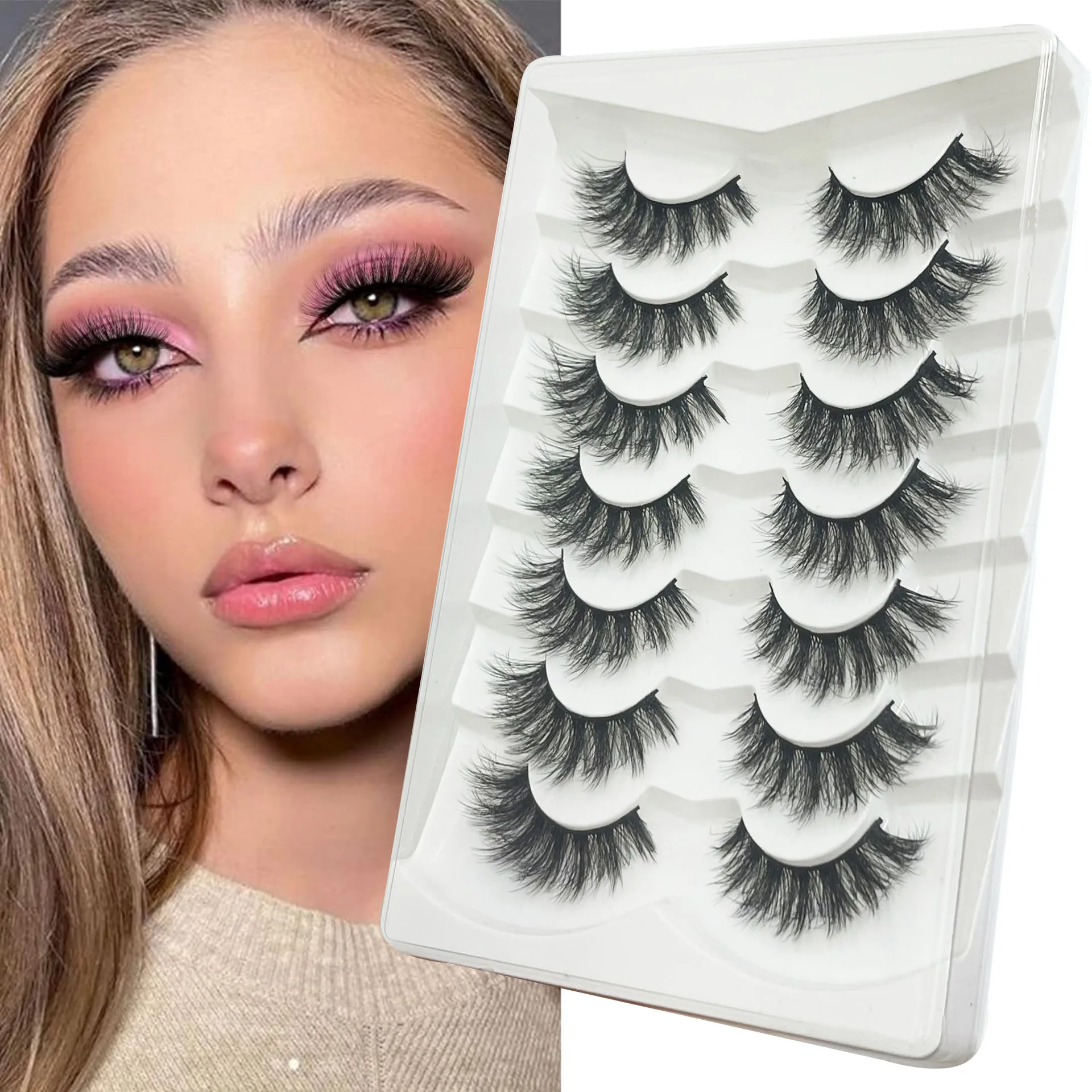 7 Pairs False Eyelashes Volume Faux Mink Fluffy Lashes Dramatic Strip Lashes Thick Eye Lashes Pack