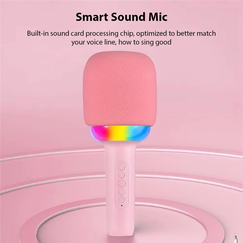 B92B-Karaoke Microphone Speaker Portable Handheld Karaoke Microphone Noise Reduction LED Lights Wireless BT Microphone For Home