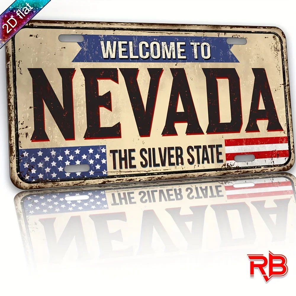 Welcome to Nevada The Silver State USA Flag Vintage License Plate Style Aluminum Metal Sign Retro Western Travel Souvenir Wall A