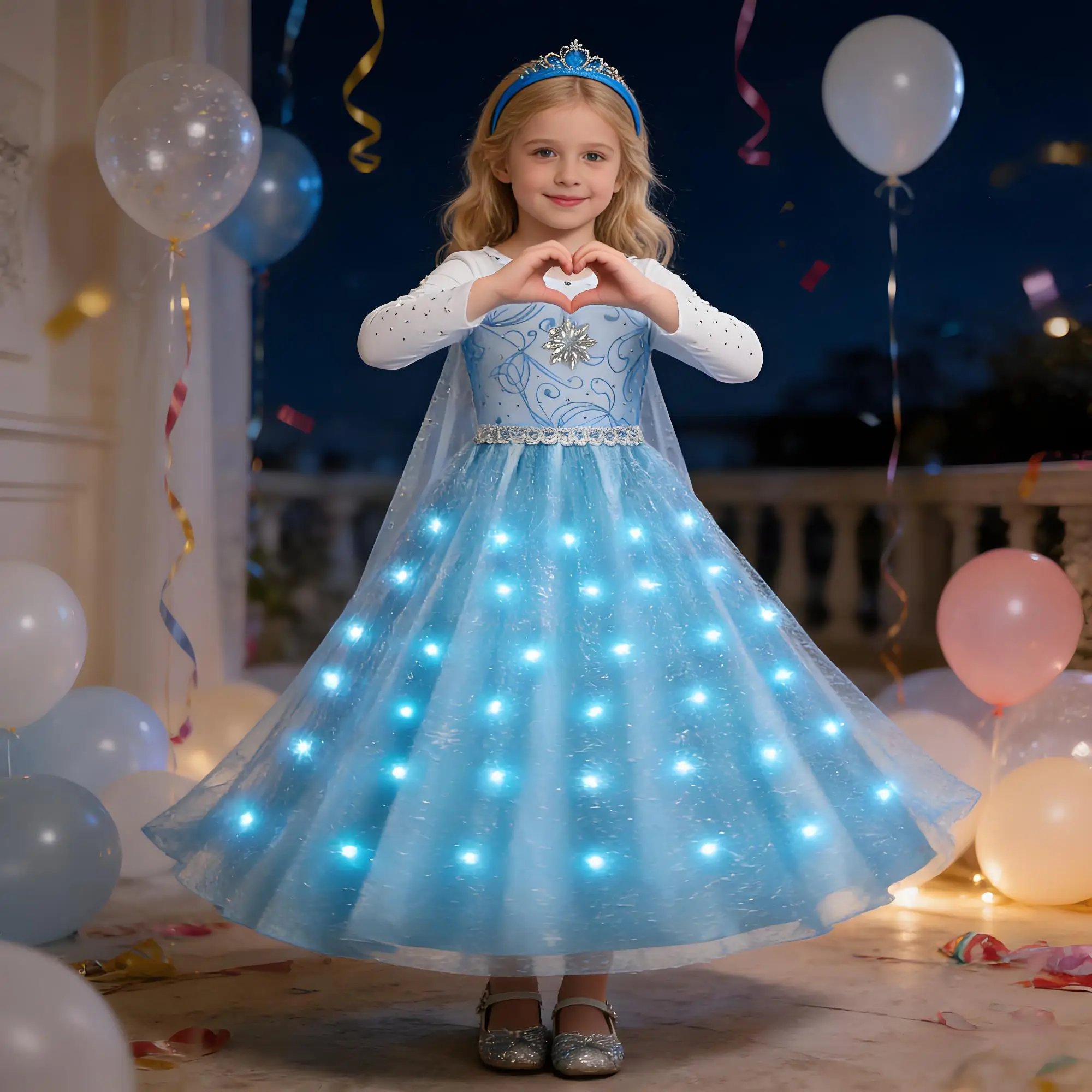 

LED Luminous Elsa Dresses for Girls 2026 Carnival Kids Elegant Cosplay Princess Children Gowns Clothing Party Gown Outfits