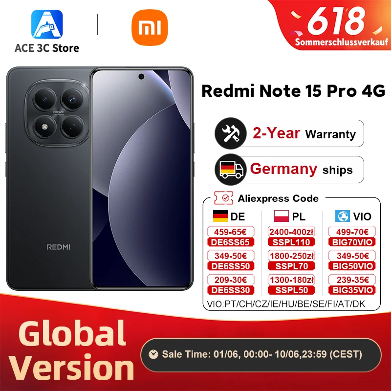 Version Globale Redmi Note 15 Pro 4G Smartphone Batterie 6500mAh 45W Caméra Principale 200MP OIS Écran 6.77" 120Hz Téléphone Portable Xiaomi