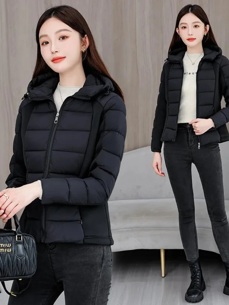 Vielleicht 2025 New Lightweight Winter Clothes Women's Cotton-padded Jacket Short Hooded Jacket Coat Casual Winter Outwear