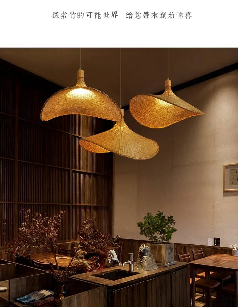 Modern Creative Straw Hat Chandelier Chinese Style Handmade Woven Bamboo Lamp Bamboo Chandelier Tea Room Rattan Hand-woven Lamps
