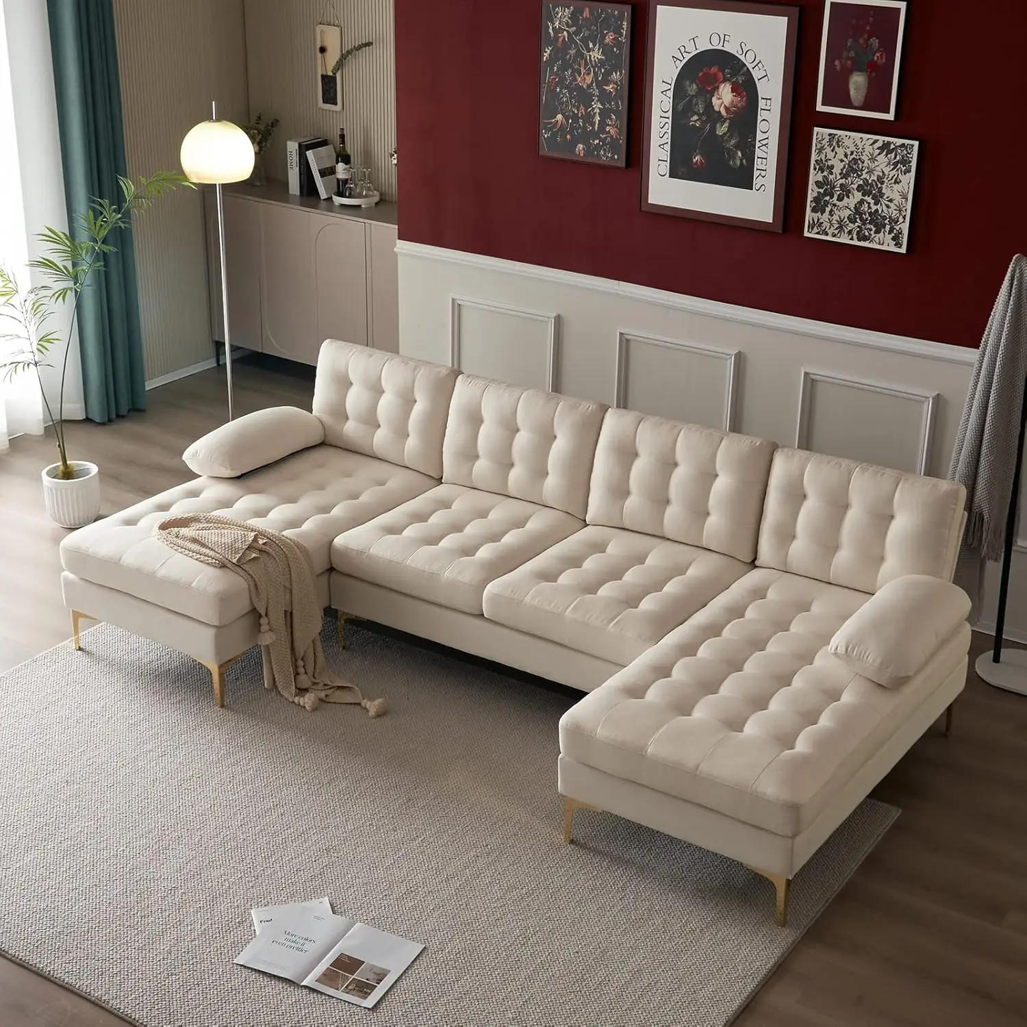 Sofá seccional en forma de U con doble Chaise, 110,0 pulgadas (W)x 55,0 pulgadas (D)x 33,0 pulgadas (H), juego de sofá para sala de estar