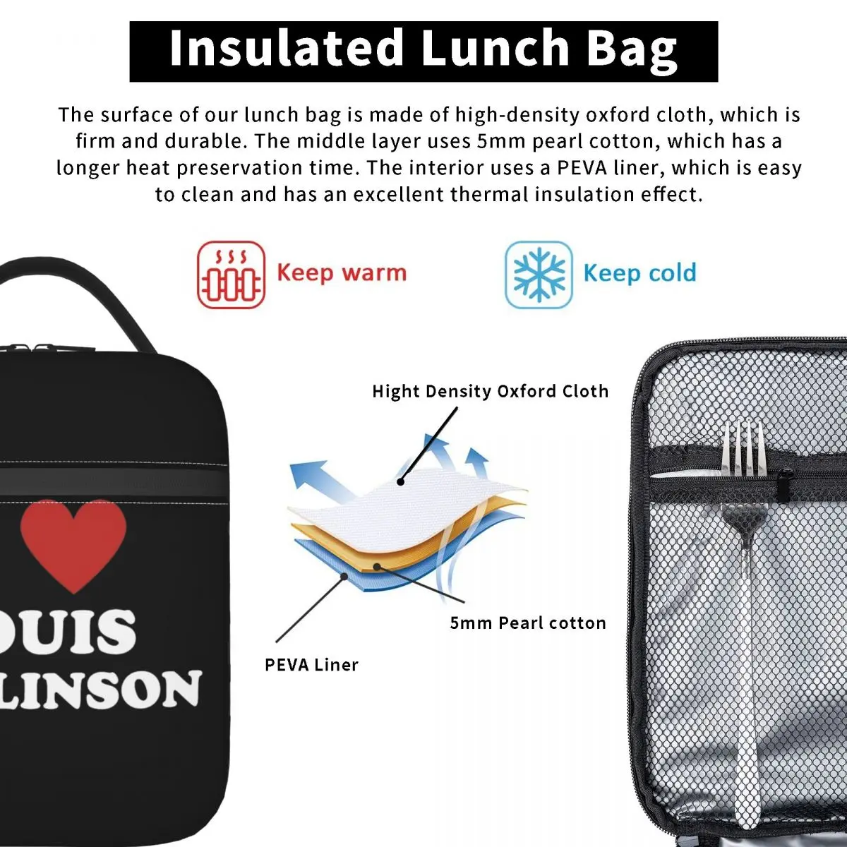 I Love Louis Tomlinsons bolsa de almuerzo con aislamiento térmico para la escuela, bolsa de comida portátil, caja térmica más fresca