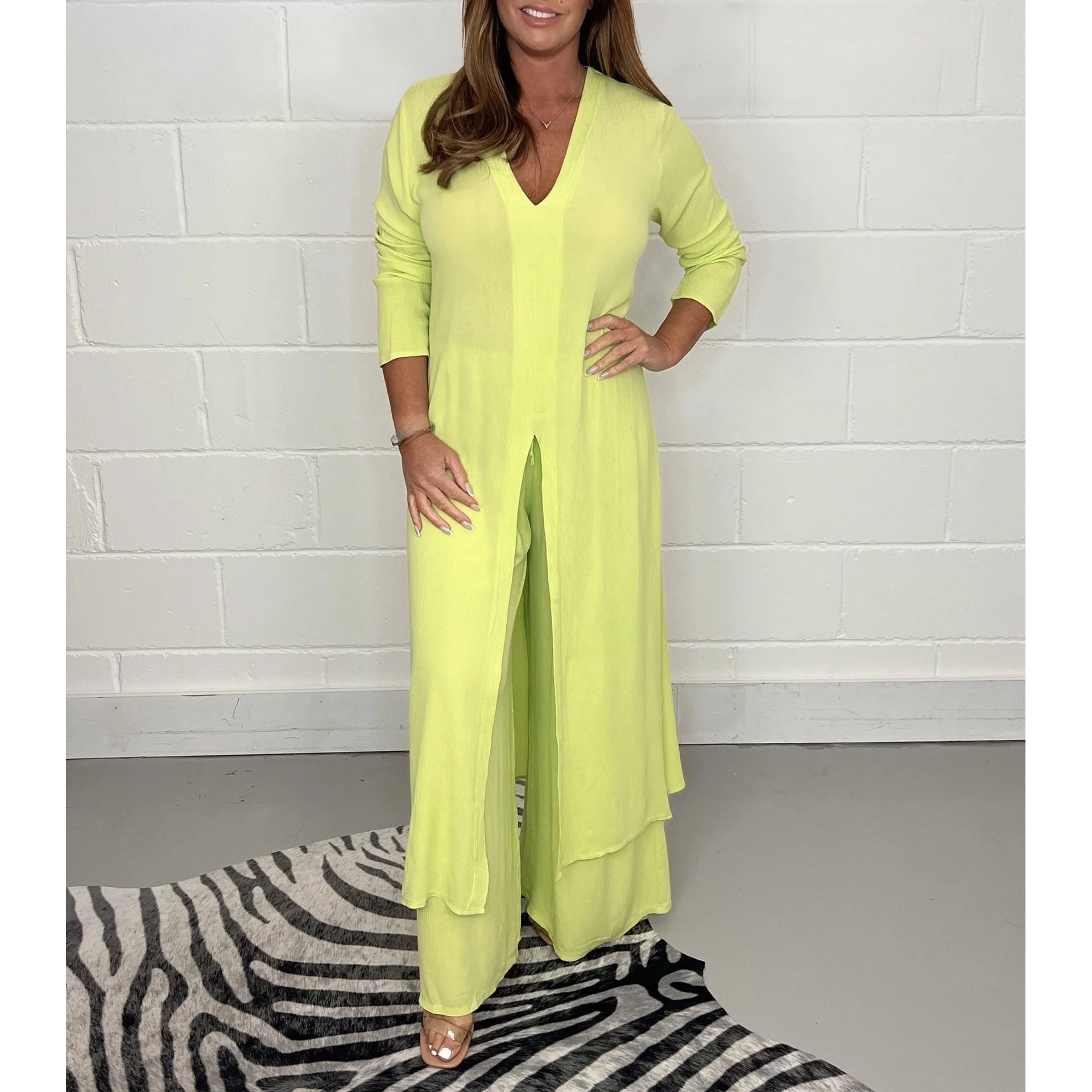 

Новинка 2023, комплект длинных брюк Independent Station, трансграничный комплект с высокой талией, длинная юбка с девятью точками, разделенный дизайн, женская мода