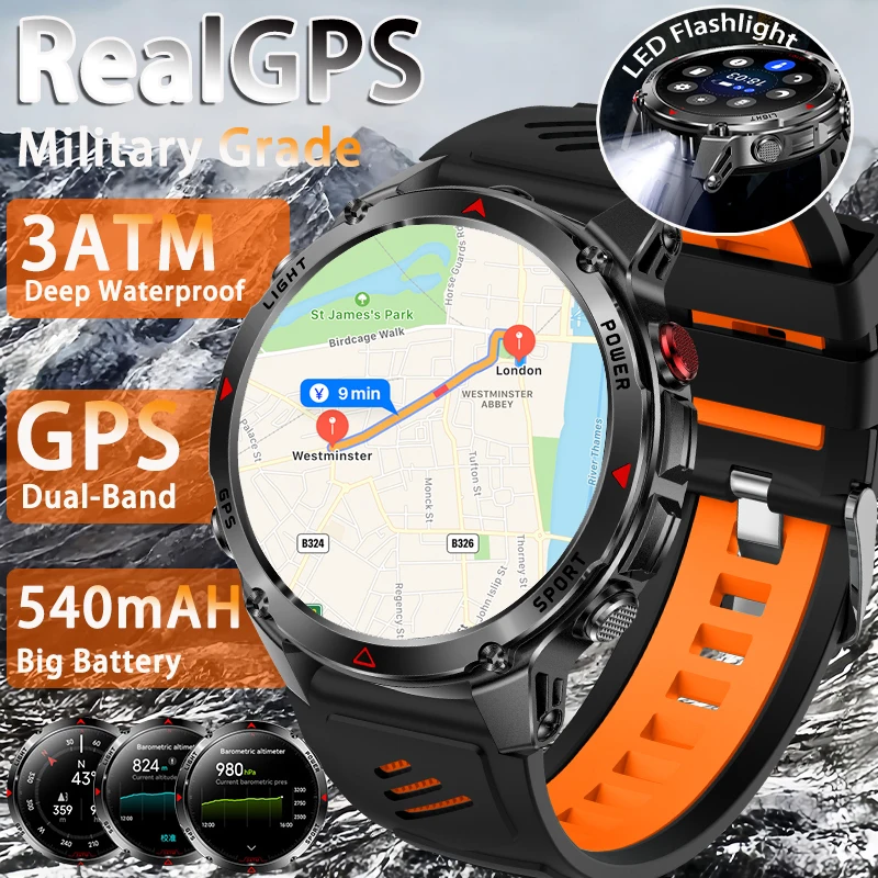 

T-Rex 3 Смарт-часы для мужчин Встроенный GPS 540 мАч Батарея 3ATM Водонепроницаемый компас Барометр Высотомер Спортивные умные часы для мужчин 2025 Новинка