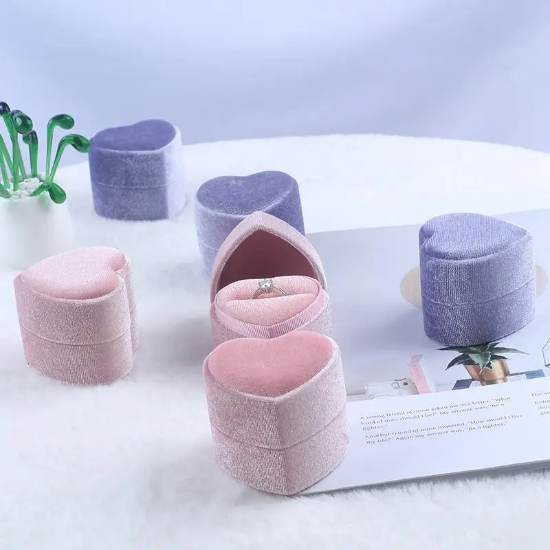 Kreative Herzförmige Samt-Diamant-Ringbox Schmuckverpackungsbox für Heiratsanträge und Hochzeiten – Detail 4