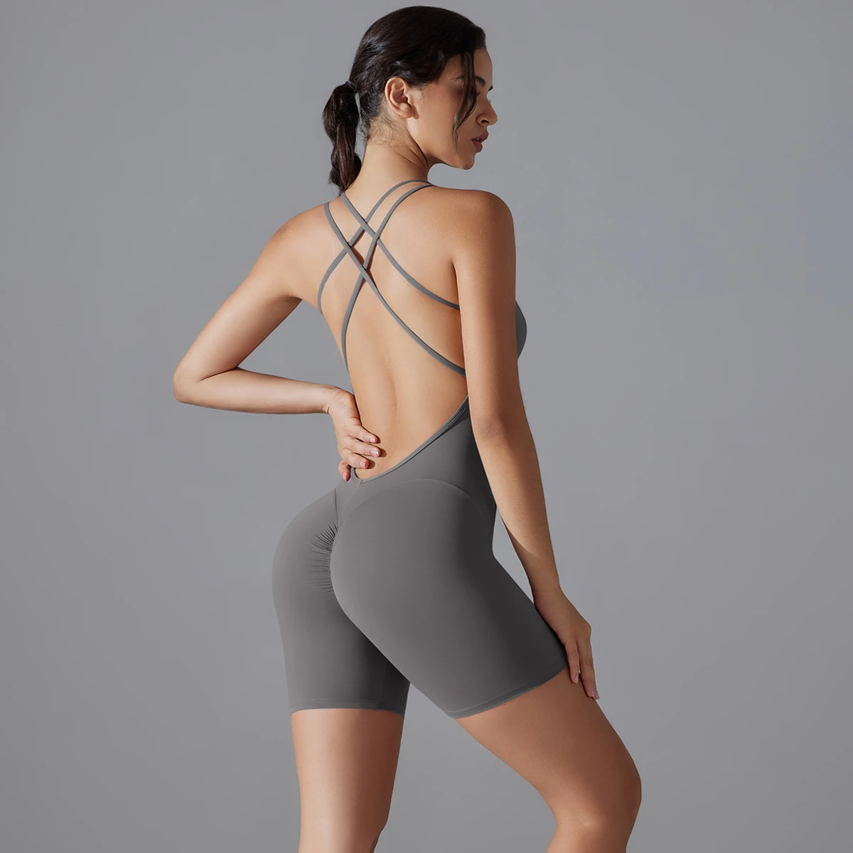 Yoga Set Sexy Backless Sporty Tight Jumpsuit Raises Butt Playsuit Women Romper Summer Gym Fitness Short Overalls One Pieces Set