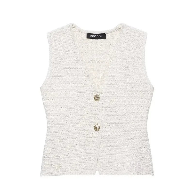 Elegant Chic Women's White Knitted Suit V-Neck Single Breasted Vest Mini Skirt Summer Fashion Office Wear for Ladies