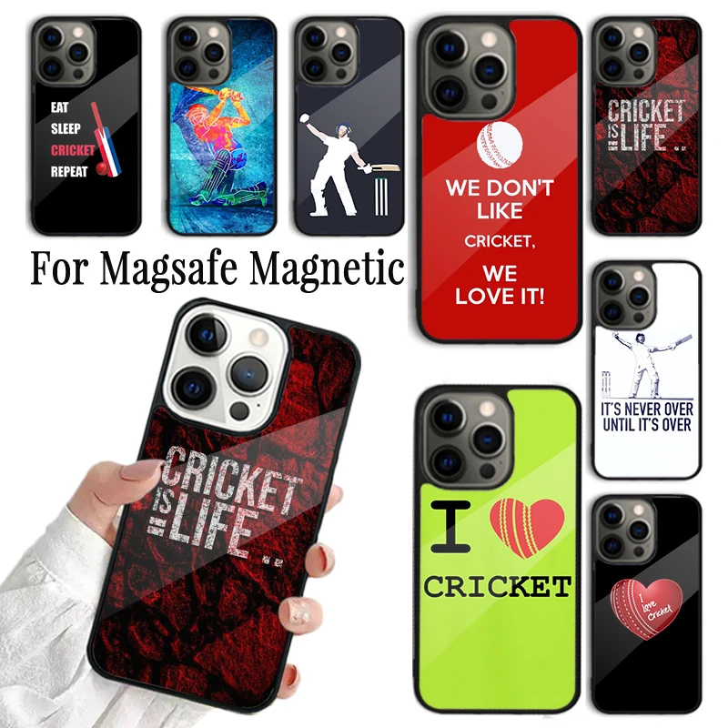 Phone Case For iPhone 16 15 14 13 12 11 Pro Max Plus Magsafe Magnetic Wireless Charging Cover Love Cricket Heart Cricket Player