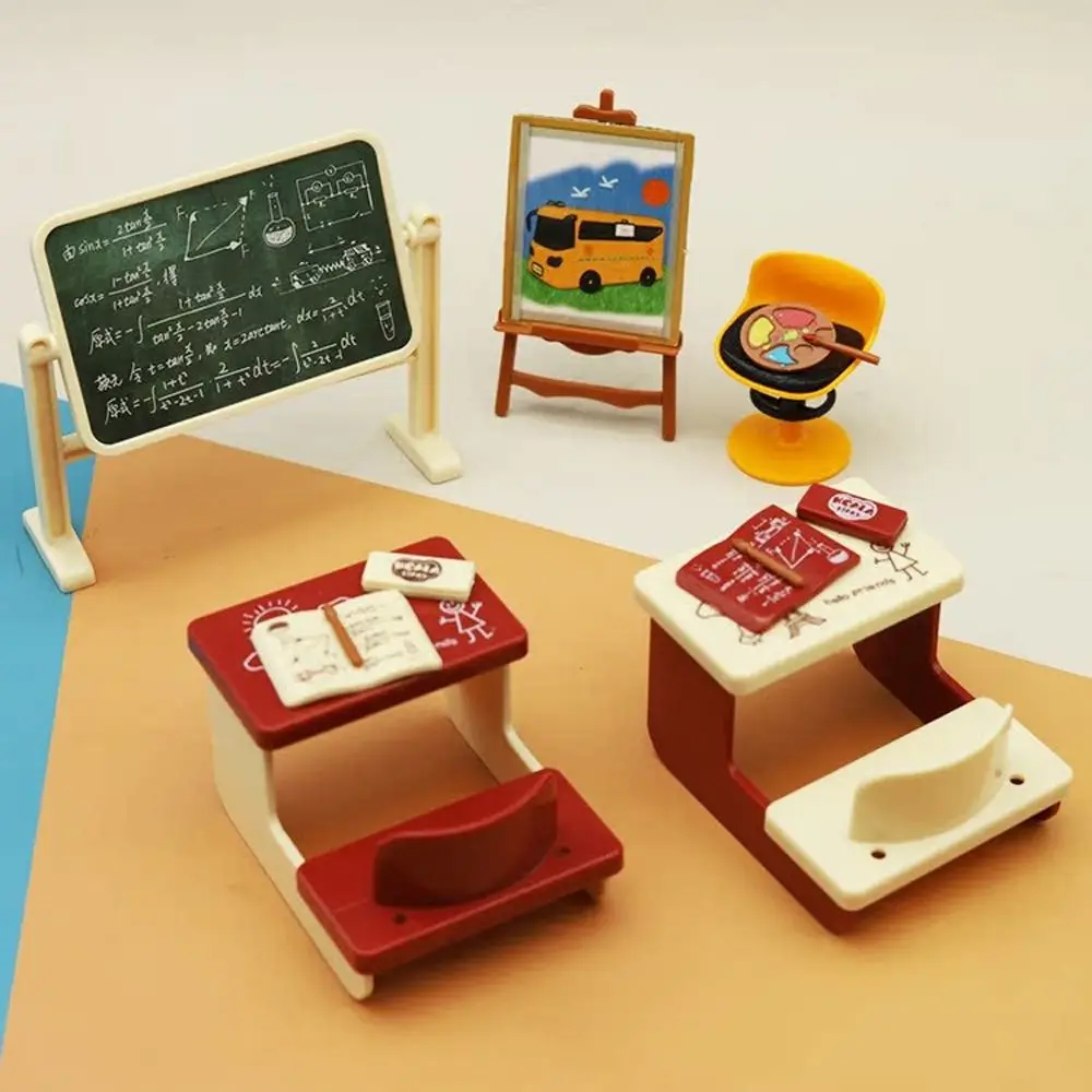 Desks Chairs Dollhouse Classroom Blackboard Tables Simulation Classroom Scene 1:12 Mini Miniature Furniture Girl Toys