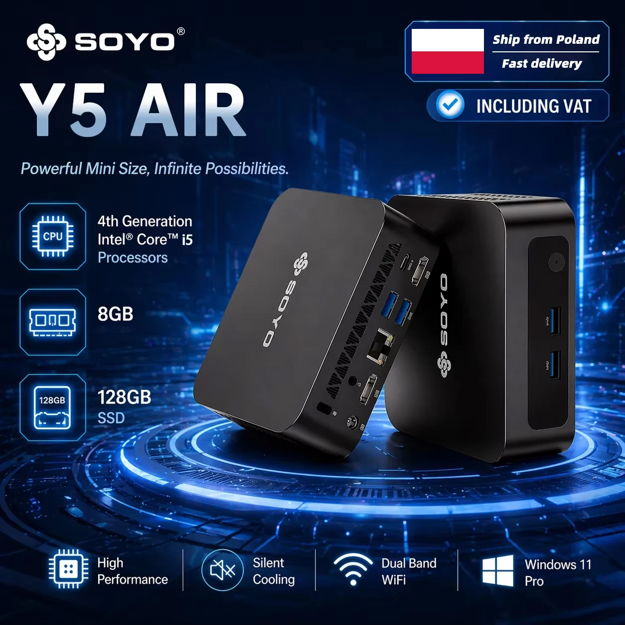 SOYO Y5 AIR Mini PC i5-4250U Procesador 8GB RAM 128GB SSD Window 11 PRO Bluetooth WIFI5 Mini computadora de escritorio