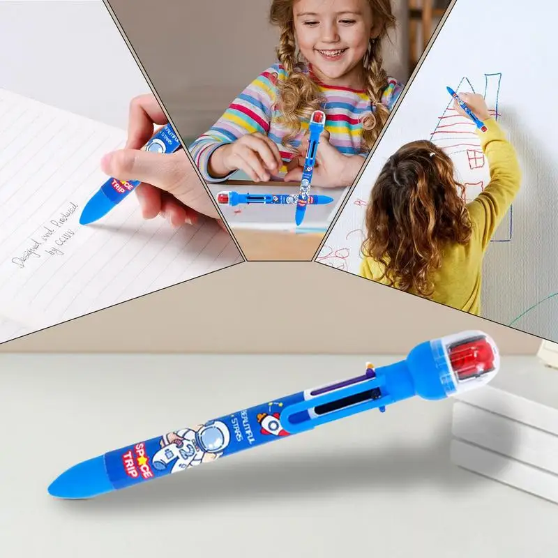 Caneta esferográfica retrátil 6 em 1, caneta esferográfica de astronauta de desenho animado, caneta de tinta retrátil, suprimentos de papelaria para tomar notas