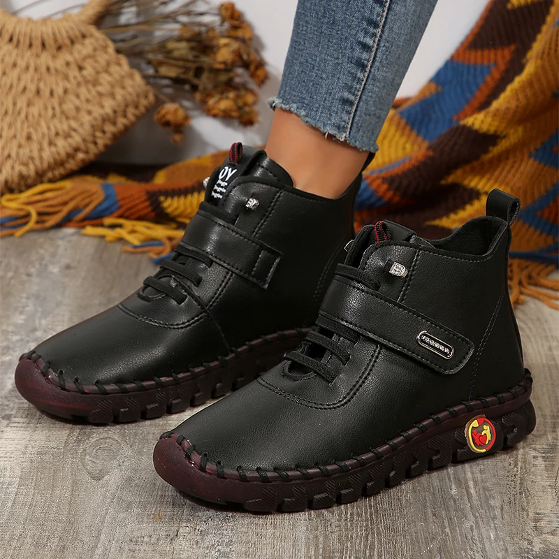 Pu Leather Red Boots Woman Soft Bottom Orthopedic Autumn Winter Shoes Women Plus Size Fleece Ankle Boots for Women Mom Moccasins