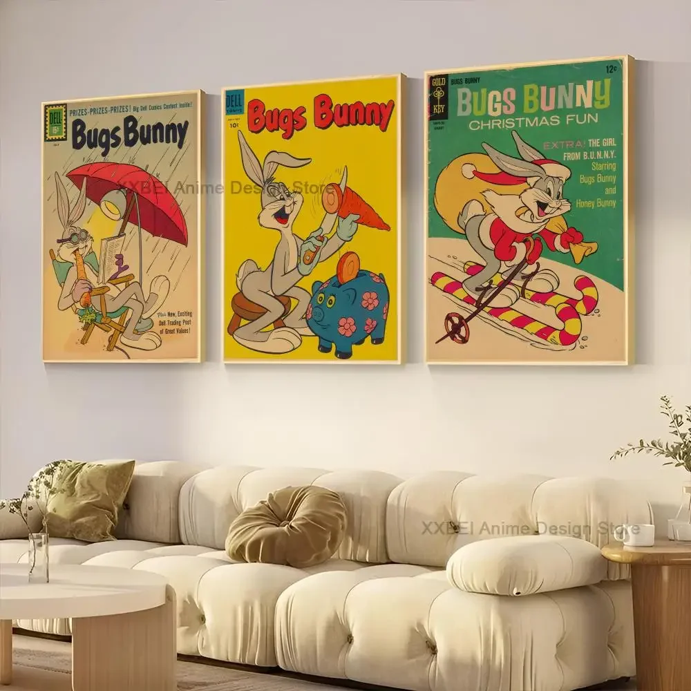 1pc Retro Style Home Decor Poster B-Bugs Cartoon Bunny Wall Sticker Bedroom Living Room Cafe Mural High Quality Printed Matter