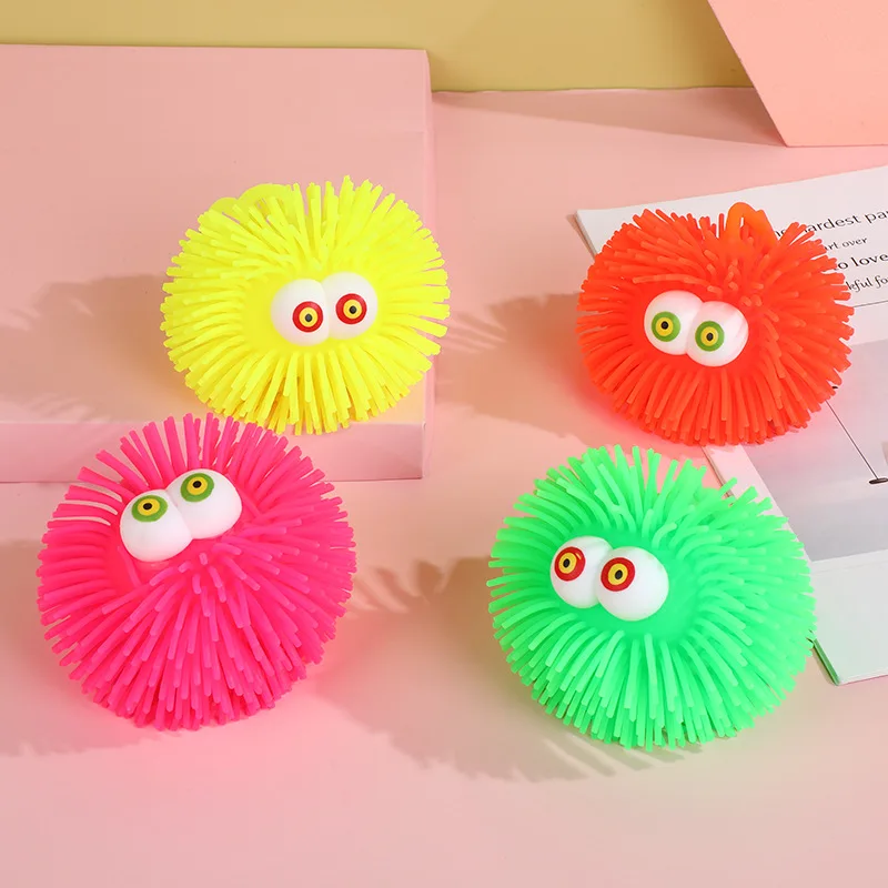 Squishy Quirky Flashing Hedgehogs Squeeze Ball Pinch Funny Cute Glowing Big Eye Furry Ball Sensory Fidget Decompression Kids Toy