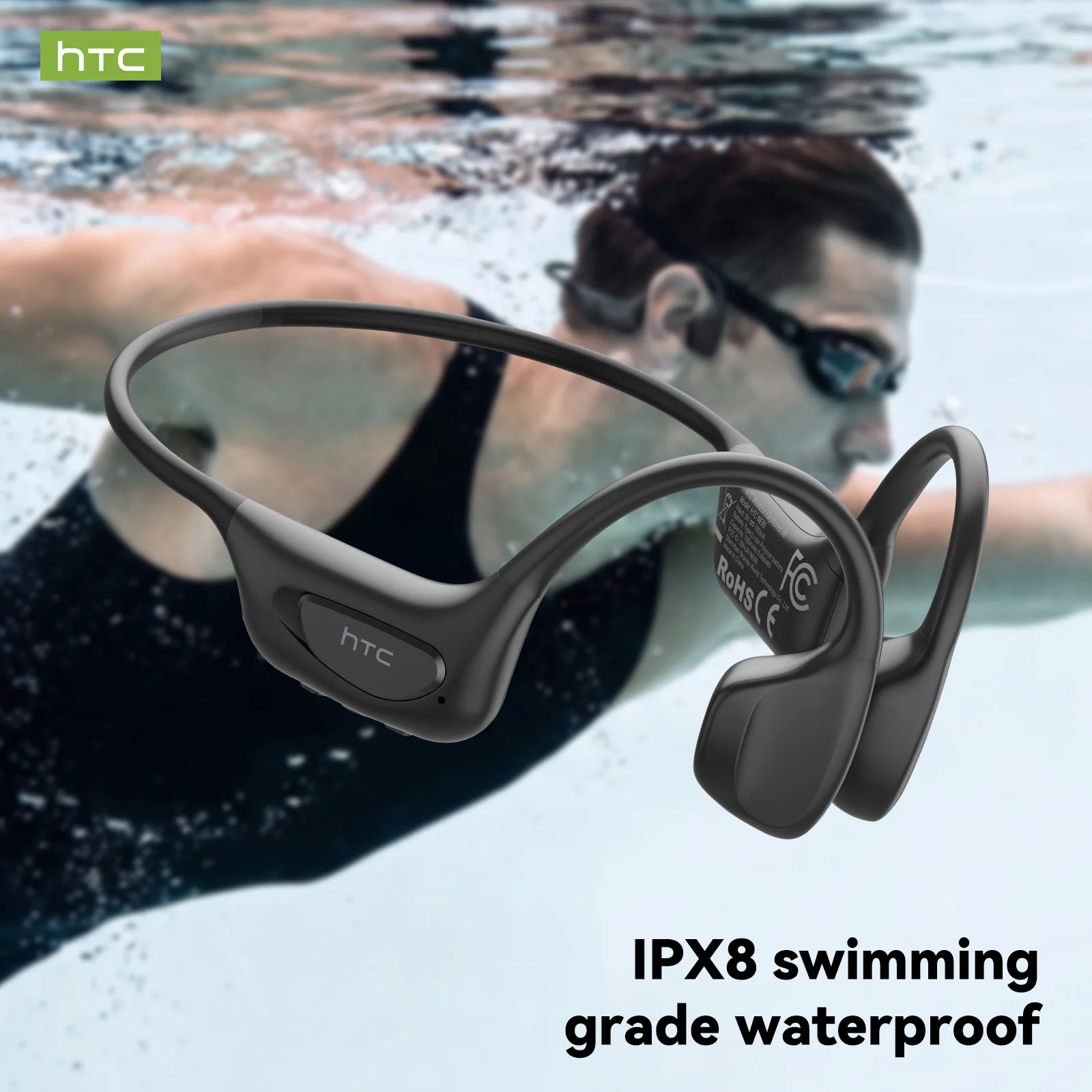 HTC Bone Conduction Swimming Earphones Bluetooth IPX8 Waterproof MP3 Player Heart Rate Blood Oxygen Tracker TWS Sport Earbuds