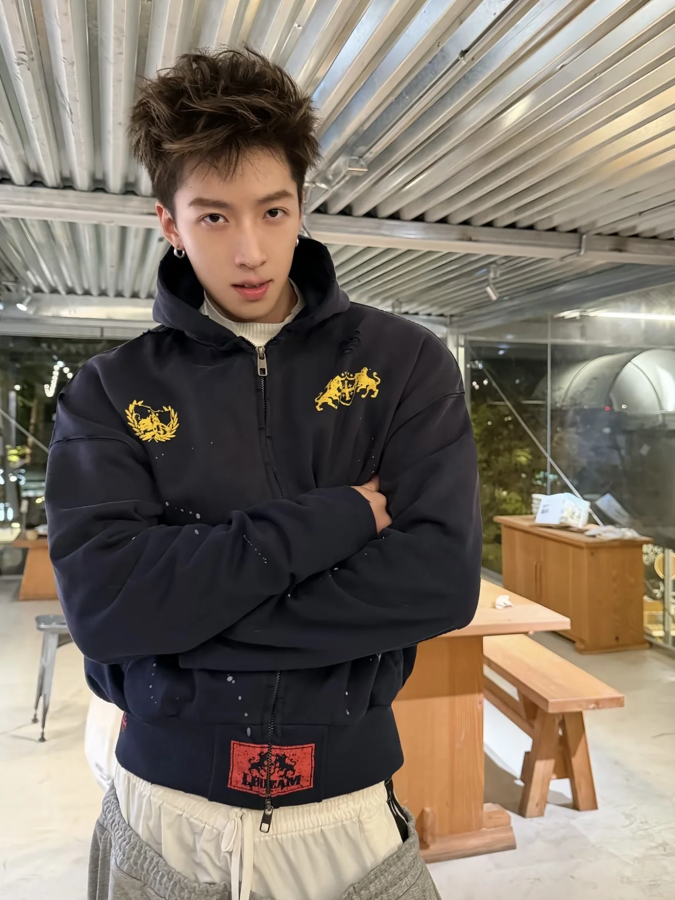 

Waed out American Street Sle Men's Hoodie Loose Fit Autumn Winter Zipper Cardigan Boxy Jaet Casual Comfortable Sweatirt