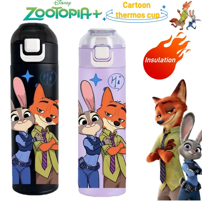 

Zootopia Nick and Judy insulated water bottle with straw, portable double-drink cup with lid, cute and exquisite for outings