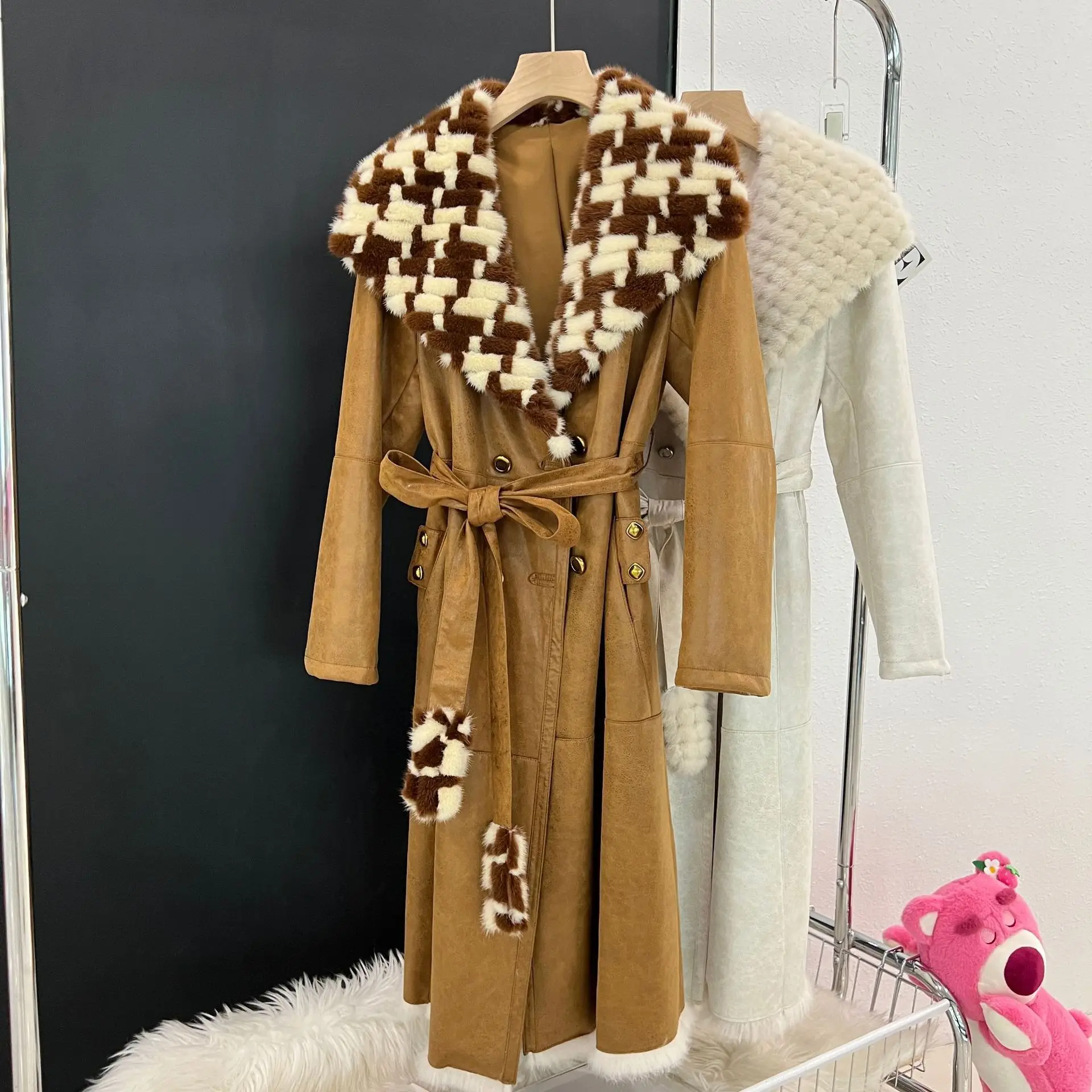 Autumn and Winter New Haining Fur Coat Rabbit Hair Fur Coat Women's Long Style Combination Mink Collar