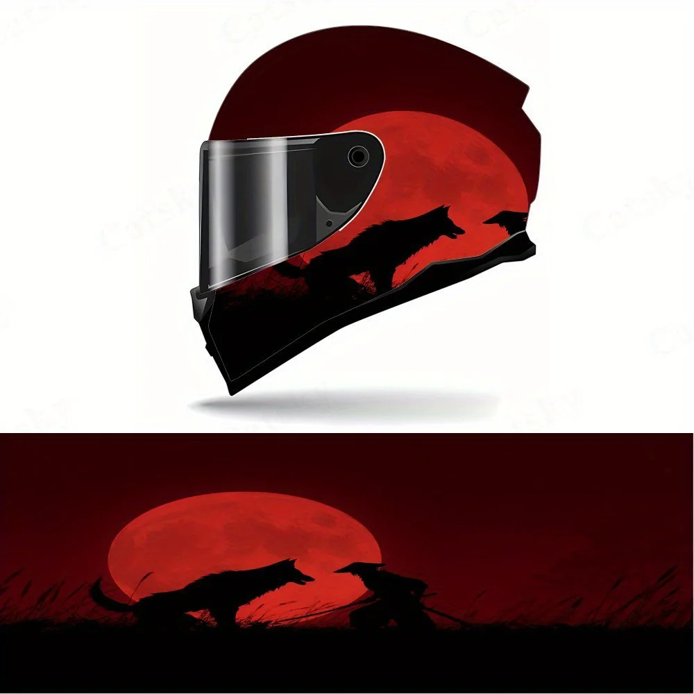 

Wolves and Full Moon Full Face Helmet Decals - Durable and Waterproof PVC, self-adhesive Motorcycle Racing Helmet Aesthetic Stic