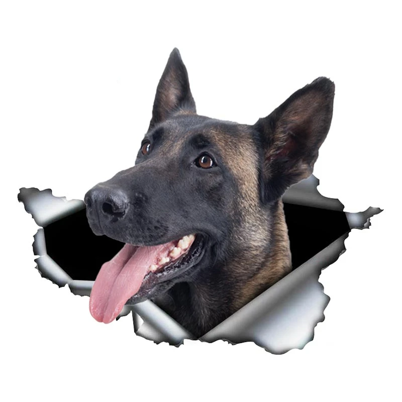 Creative 3D Pet Dog Belgian Malinois Torn Metal Decal Car Sticker Body Trunk Vinyl Decal Waterproof Decorative Car Accessories