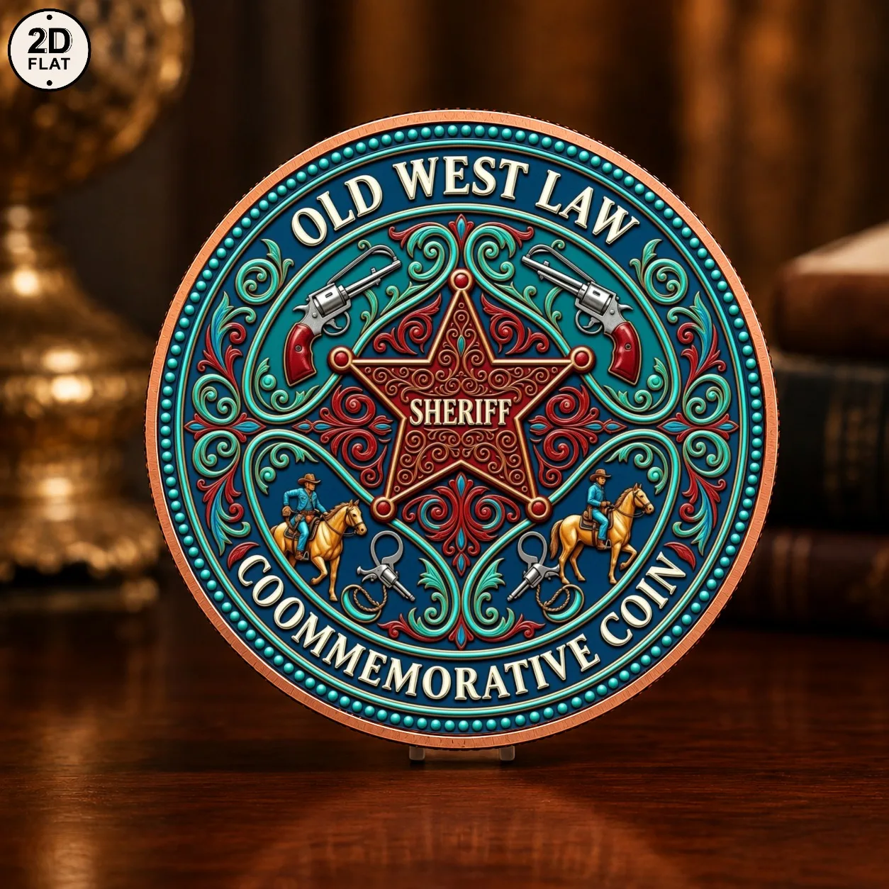 1pc Old West Law Sheriff Star Commemorative Copper Coin Color Print 1 OZ Pure Copper Western Cowboy Collectible Medal Souvenirs
