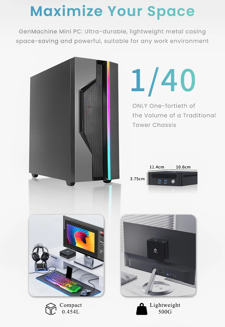 Genmachine Mini PC Computer Gaming AMD Ryzen7 5700U 4800H 5800H 4500U Pocket Dual HDMI LAN WIFI6 BT5.2 Windows 11 Ryzen Computer