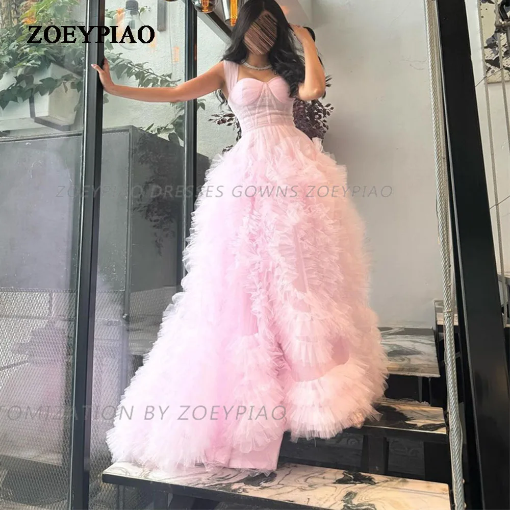 Vestido de fiesta largo de tul con escote corazón para mujer, traje de noche elegante, línea A, largo hasta el suelo, color rosa