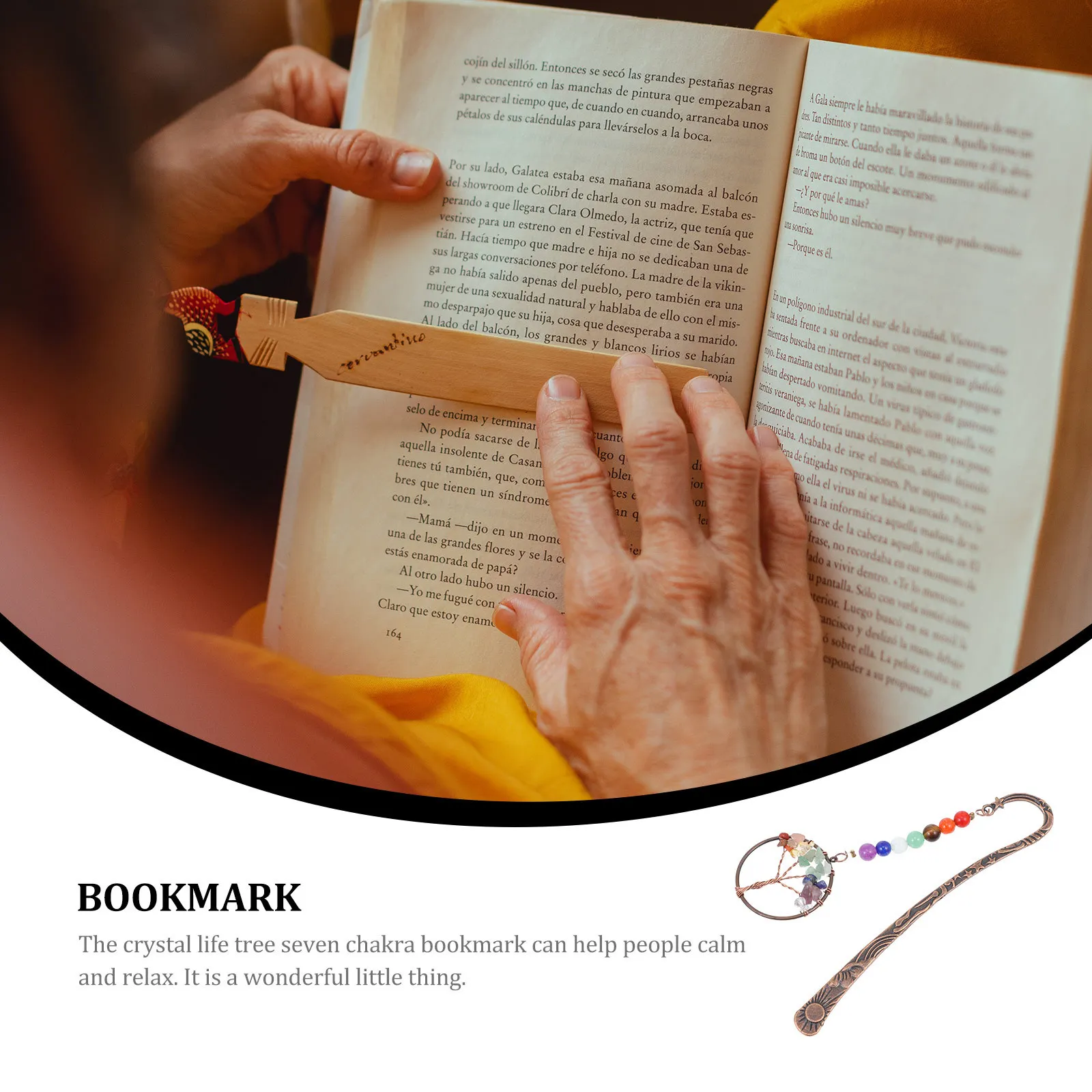 

1Pcs Crystal Life Tree Seven Chakra Natural Gravel Bookmark Strong Brass Material Exquisite Pattern Students Gift Creative