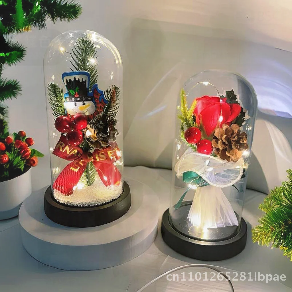 

LED Luminous Christmas Tree Glass Cover Ornaments Cross-border Christmas Scene Decoration Santa Claus Snowman Couple Designs