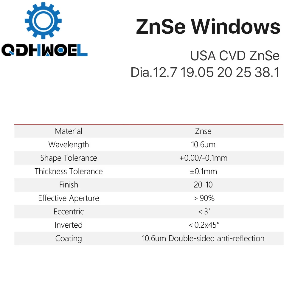 QDHWOEL  Protective Windows USA CVD ZnSe Material Diameter 12.7 20 38.1mm
