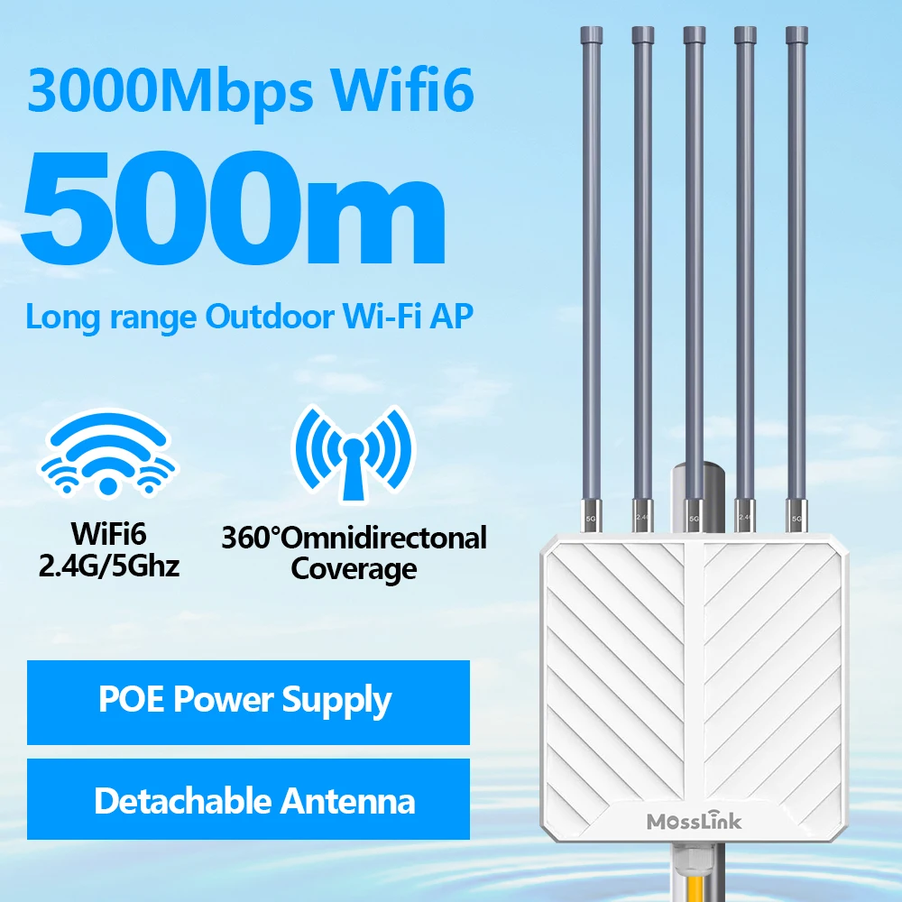 Mosslink 3000Mbps WiFi 6 Wireless Outdoor Access Point Long Range Wifi AP With Dual Band PoE Waterproof Wifi Extender Repeater
