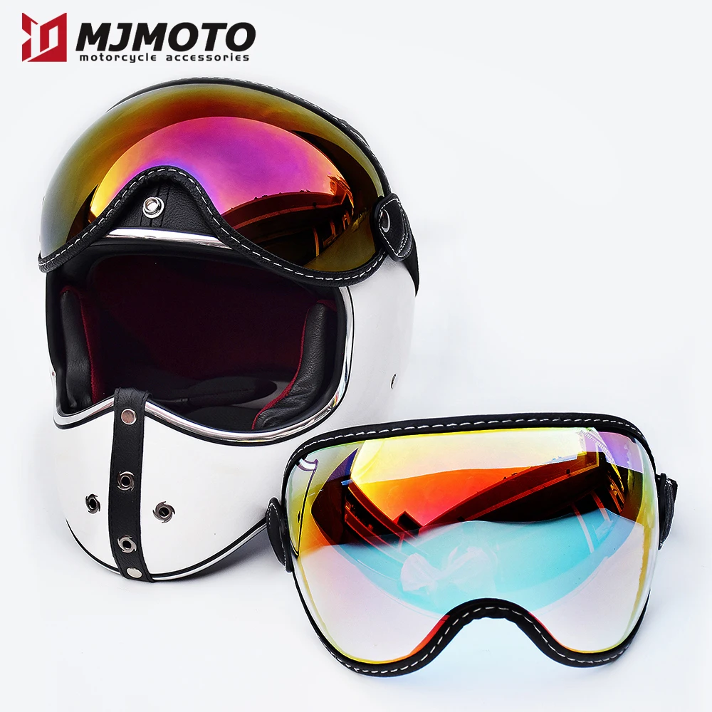 Newest Universal Motorcycle Helmet Bubble Shield Visor Lens Colorful Moto Helmet Glasses Lens Retro Motorbike Helmet Accessories