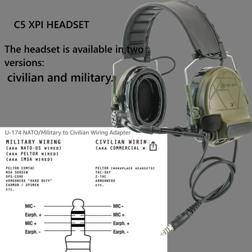 TS TAC-SKY سماعة الرأس التكتيكية C5 XPI إلغاء الضوضاء لاقط سماعة لاسلكية للتدريب العسكري ، الصيد الرماية الرياضة