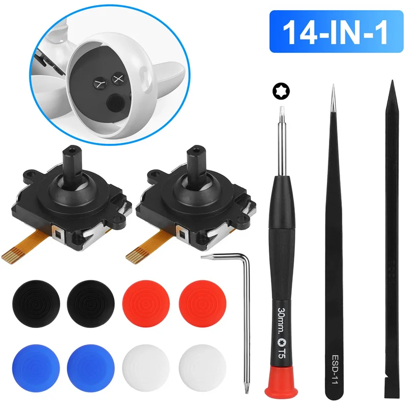 Kit de reparación de joystick analógico 3D 14 en 1 para Oculus Quest 2, repuesto para controlador, izquierdo/derecho 4
