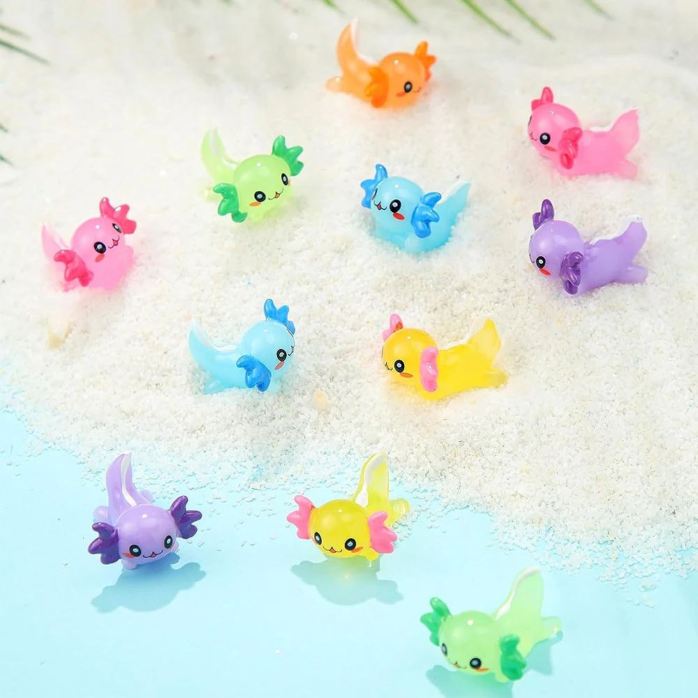 5/10 buah miniatur Axolotl campuran-berbagai warna jimat Resin Cabochons untuk lendir atau Dekorasi Rumah-Mini peri taman hewan