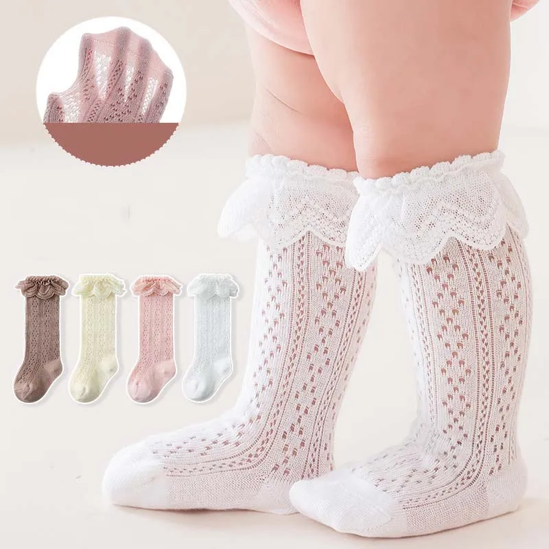 RAISE Toddler Girls Knee High Socks Summer Breathable Knit Lace Ruffle Princess Socks for Party Wedding 0-3T Children Girls Sock