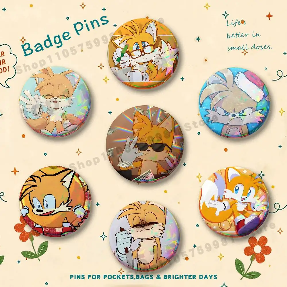 Broches et badges mignons de personnages de dessins animés Genius Engineer Tails pour la décoration de sacs, de chaussures, de bijoux et comme cadeaux