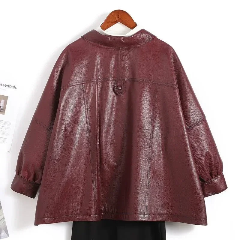 High-End Imitation Genuine Leather Coat Women's Locomotive Jacket Short Spring Autumn Korean Style Cape Casual Leather V1253