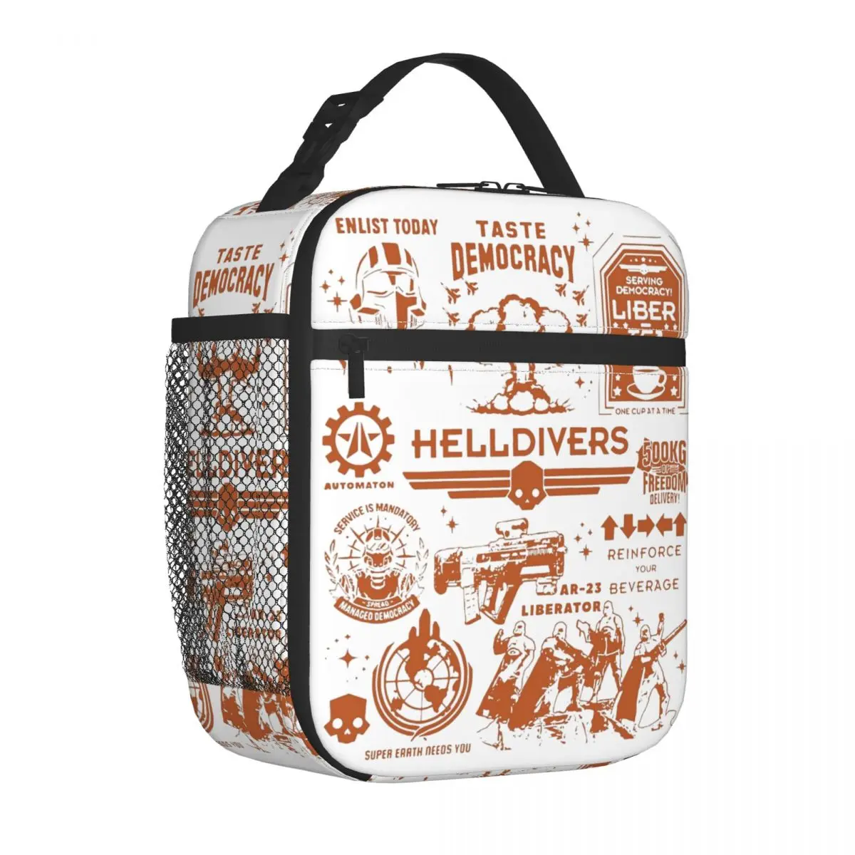 

Helldivers Doodle Art Liber-Tea Insulated Lunch Bag Food Bag Portable Thermal Cooler Bento Box For Travel