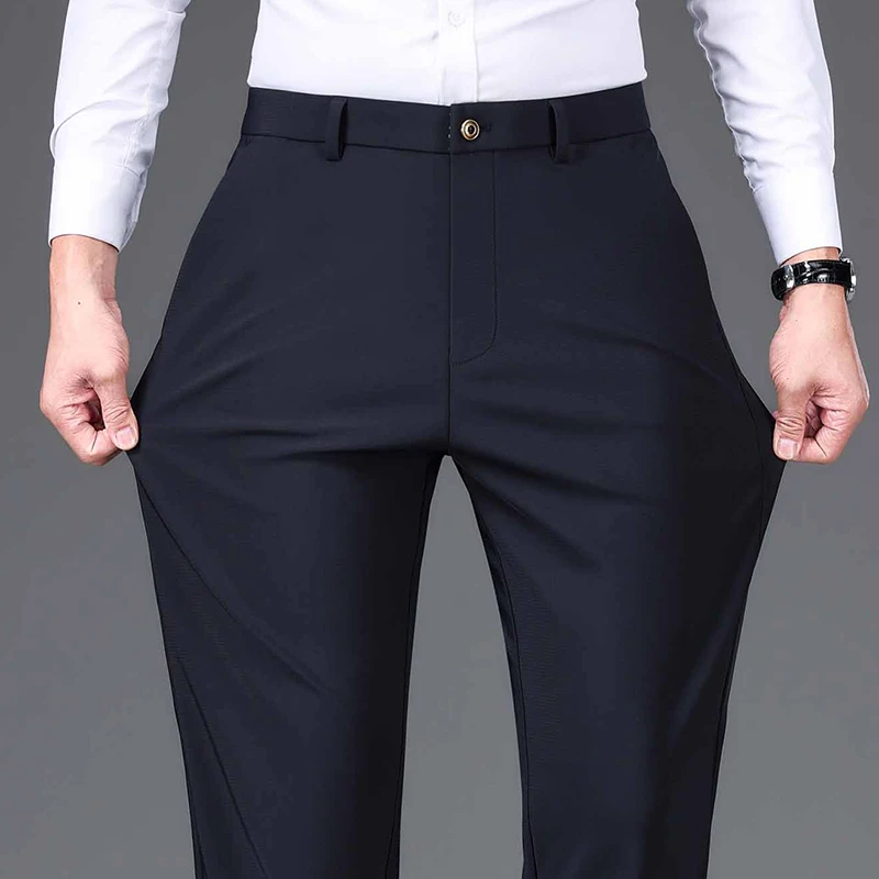 Top Quality Mens Clothes Formal Casual Pants Regular Fit Spring New Dress Pants Japanese Classic Elastic Long Trousers