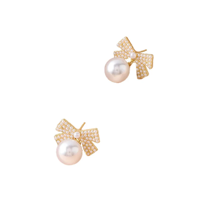 Wholesale Zircon Bow Pearl Drop Dangle Earrings for Women Elegant Bridal Wedding Party Jewelry