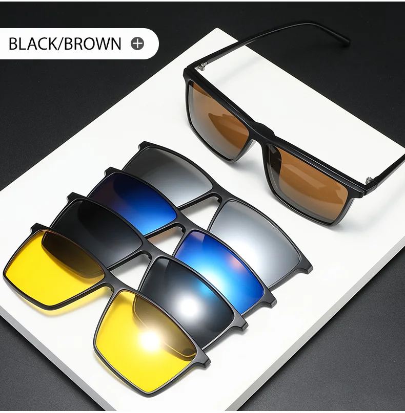 VCKA Großen Platz Myopie Sonnenbrille Männer Polarisierte 6 In 1 Frauen Optische Magnetische Clip auf Brillen Rahmen-0,5 ZU-10 – Detail 10