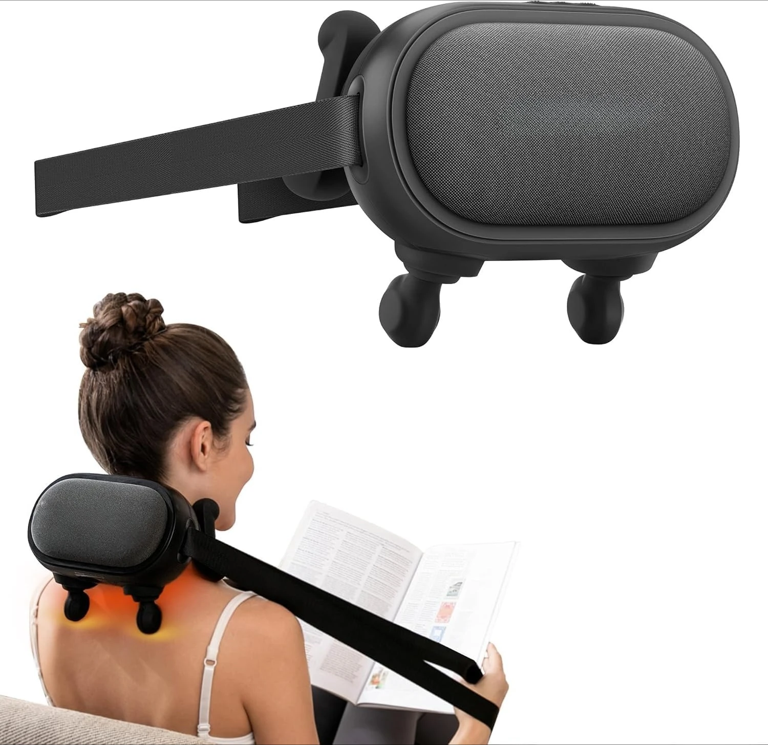 Neck Relaxer Premium Fabric Ergonomic Standard Size, Deep tissue, Kneading, Shiatsu, Relaxation, Cordless, Pain relief, Massage for All Season Use, Neutral Grey