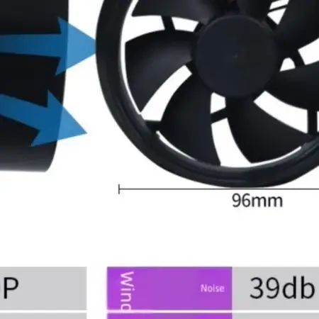 Small Spaces 12V for exhaust Fan Ducted Fan 110*96*90MM 3600 RPM Rotating 39 Decibels Noise Level ABS Material