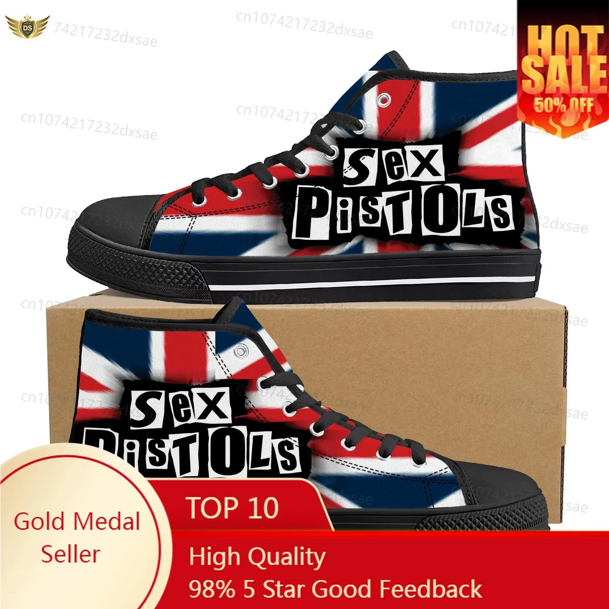 

Sex Pistols Punk Rock Band High Top High Quality Sneakers Men Women Teenager Canvas Sneaker Casual Couple Shoes Custom Shoes