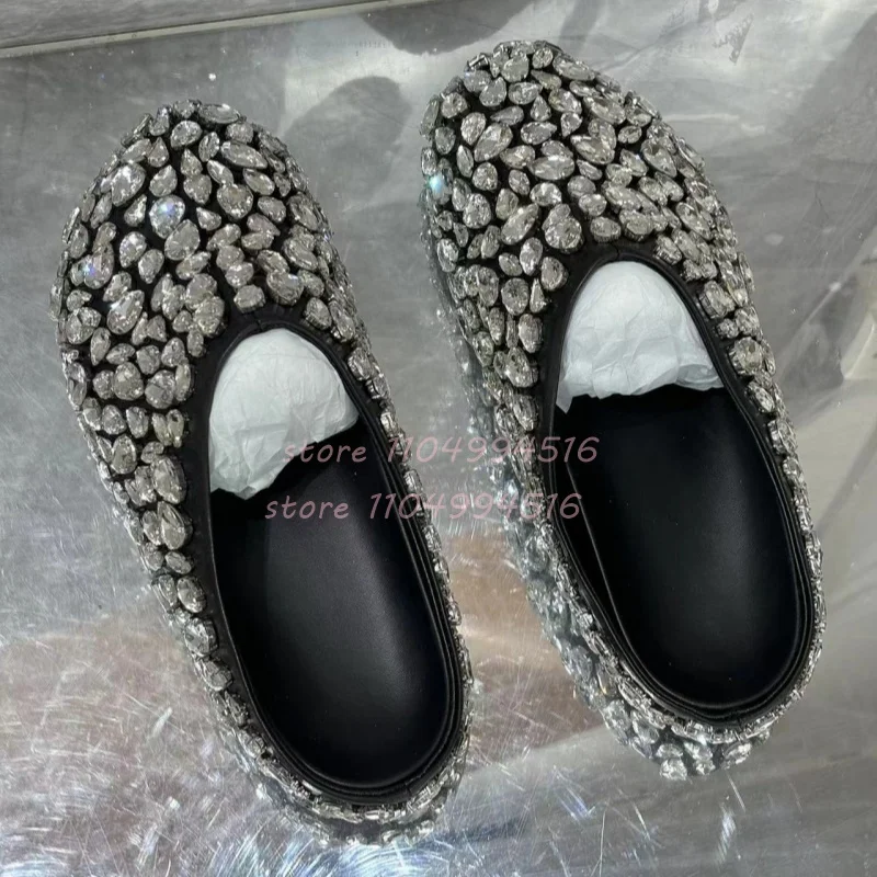 Black Stud Crystal Glitter Sandals Women Round Toe Rhinestone Casual Slip On Mules Shoes Lady 2025 Sexy Comfortable Party Shoes